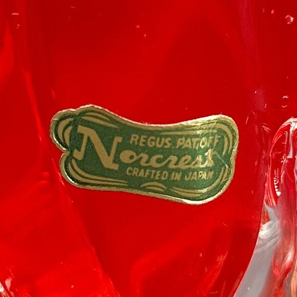 Set of 2 VTG Murano Sommerso Jack in Pulpit Cornucopia Red Clear Vase Japan 8" - Picture 13 of 16